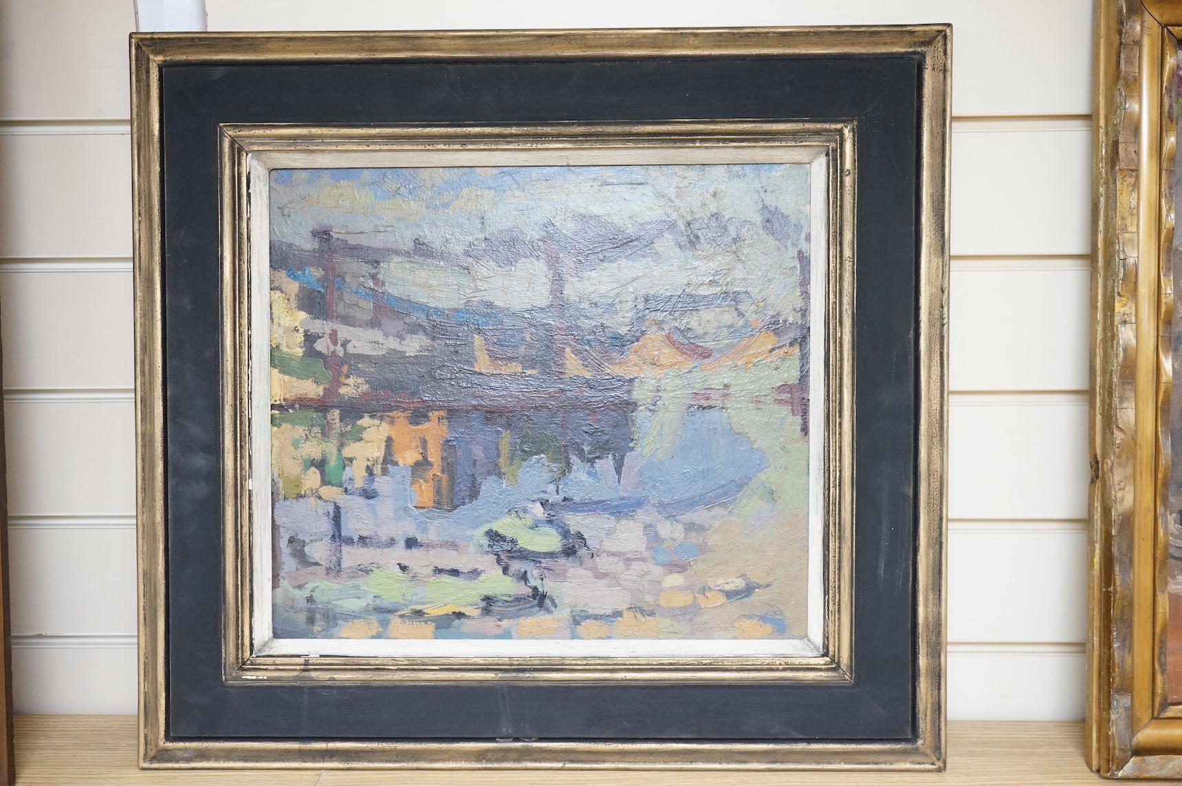 Mid century, oil on canvas, abstract landscape, unsigned, indistinctly inscribed and dated 1951 verso, 34 x 38cm. Condition - good